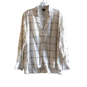 Ann Taylor Factory Black White Plaid V-neck Pullover Oversize Blouse Shirt, S
